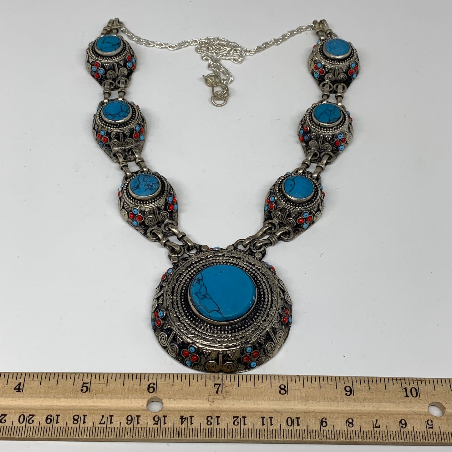 Turkmen Necklace Afghan Ethnic Tribal Necklace 7 Stone Blue Turquoise Inlay Neck