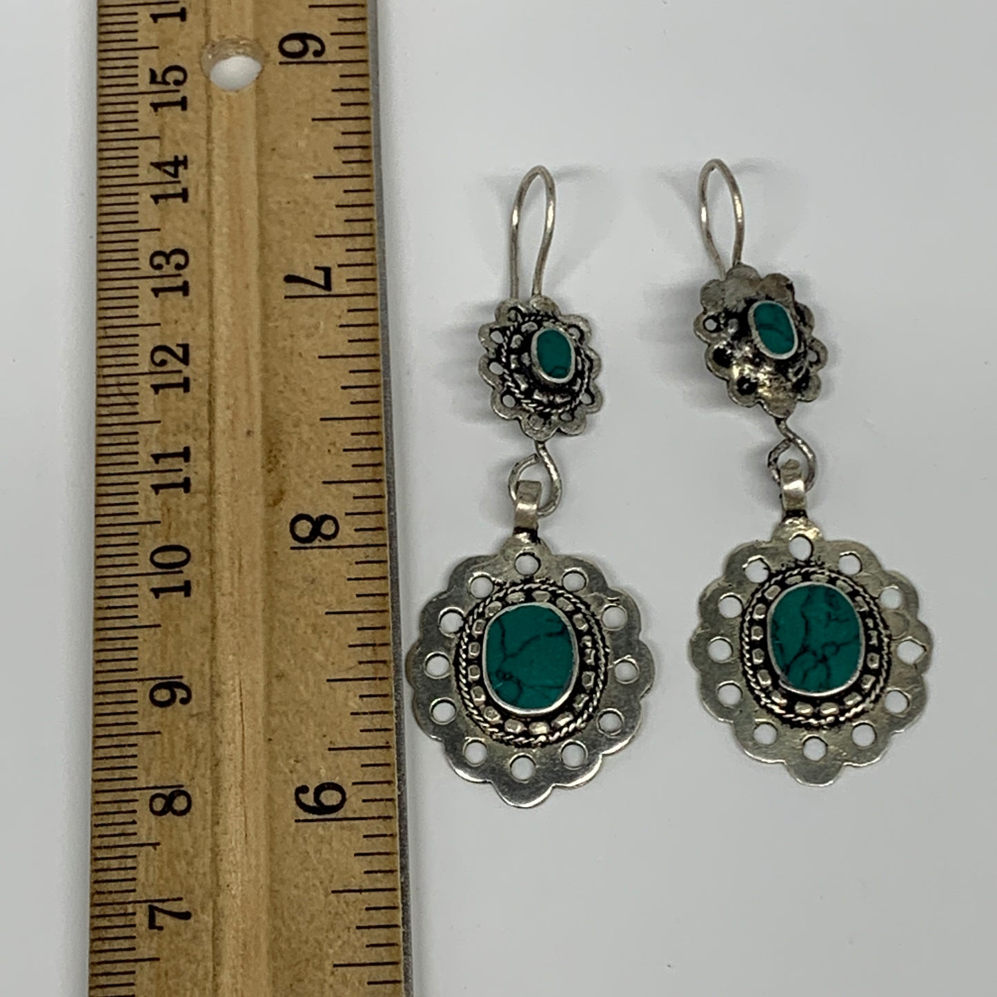 1pc, Handmade Turkmen Earring Tribal Jewelry Turquoise Inlay Oval Boho, B14205