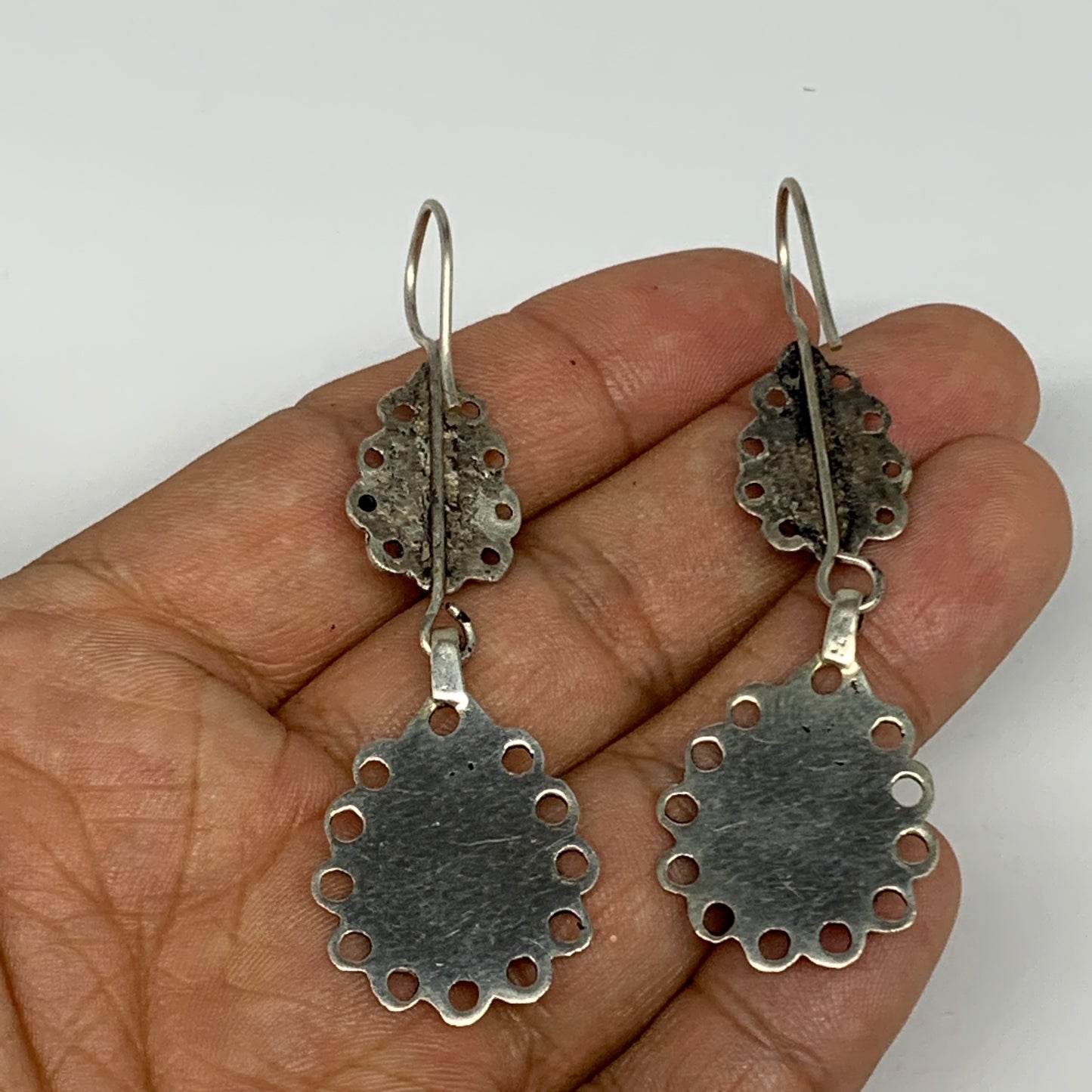 1pc, Handmade Turkmen Earring Tribal Jewelry Lapis Inlay Teardrop Boho, B14206