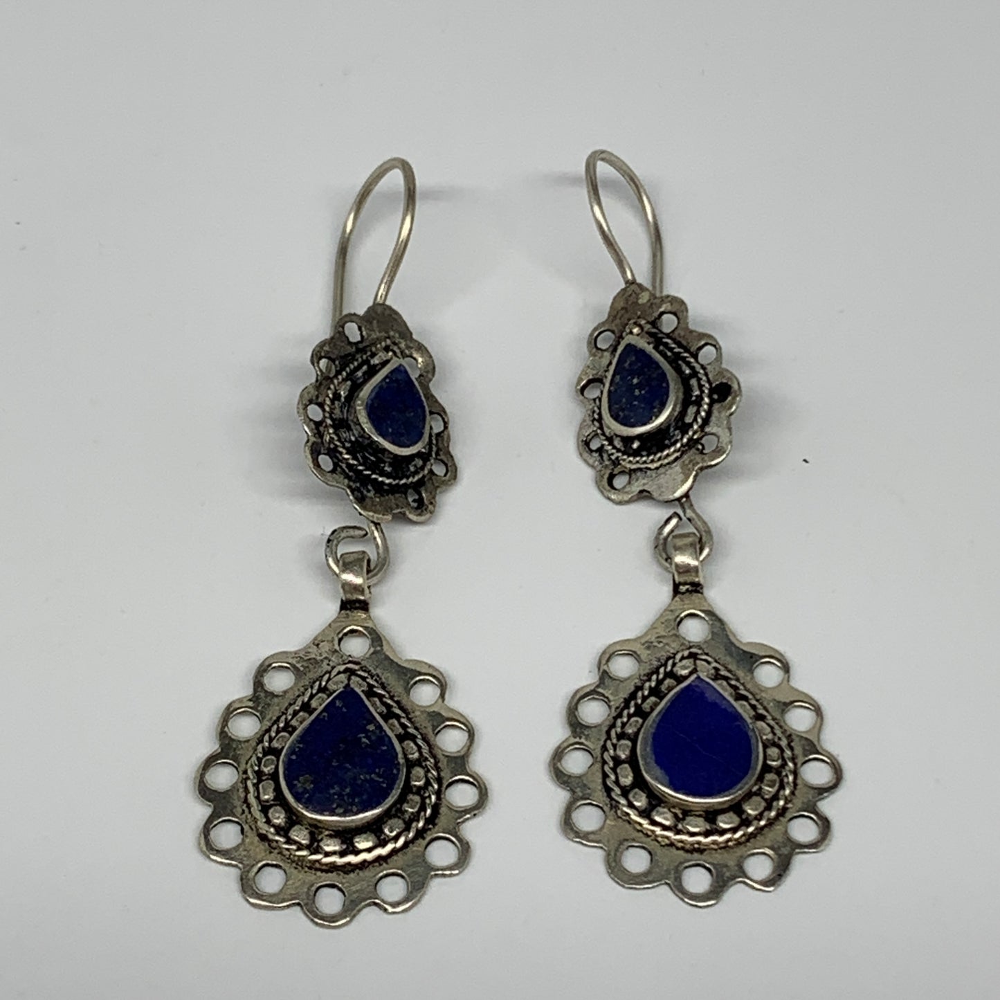 1pc, Handmade Turkmen Earring Tribal Jewelry Lapis Inlay Teardrop Boho, B14206