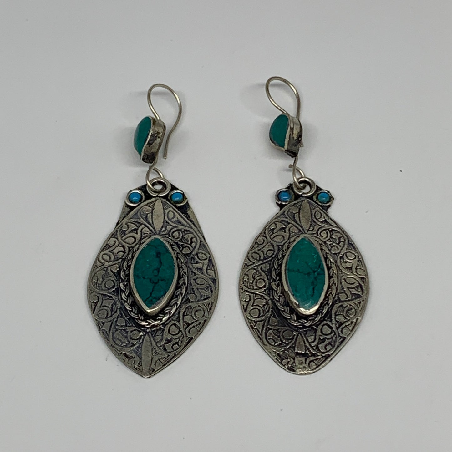 1pc, Handmade Turkmen Earring Tribal Jewelry Turquoise Inlay Marquise Boho, B142