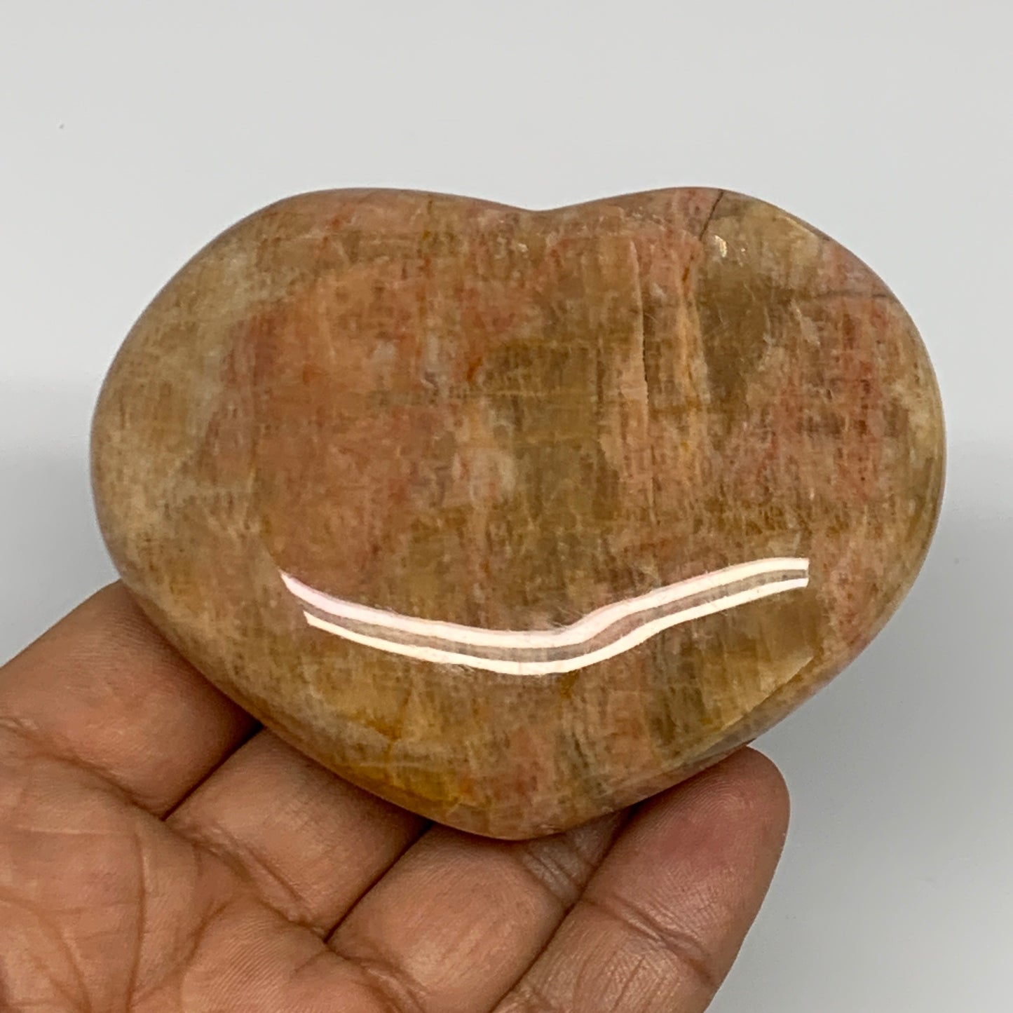 187.3g,2.5"x3.1"x1.1", Pink Peach Moonstone Heart Crystal Polished Reiki,B17503