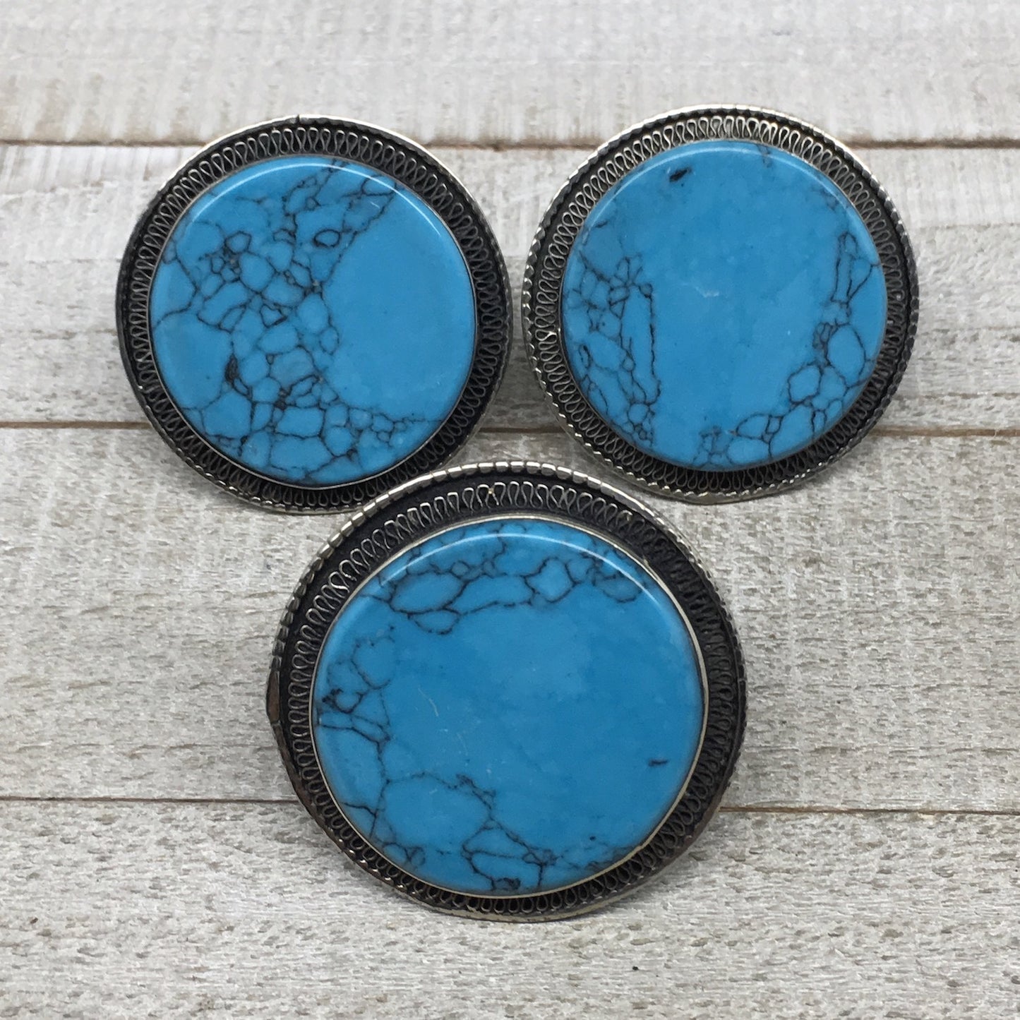 1.8" Turkmen Ring Afghan Tribal Round Synthetic Blue Turquoise, 8, 8.5, 9, TR117