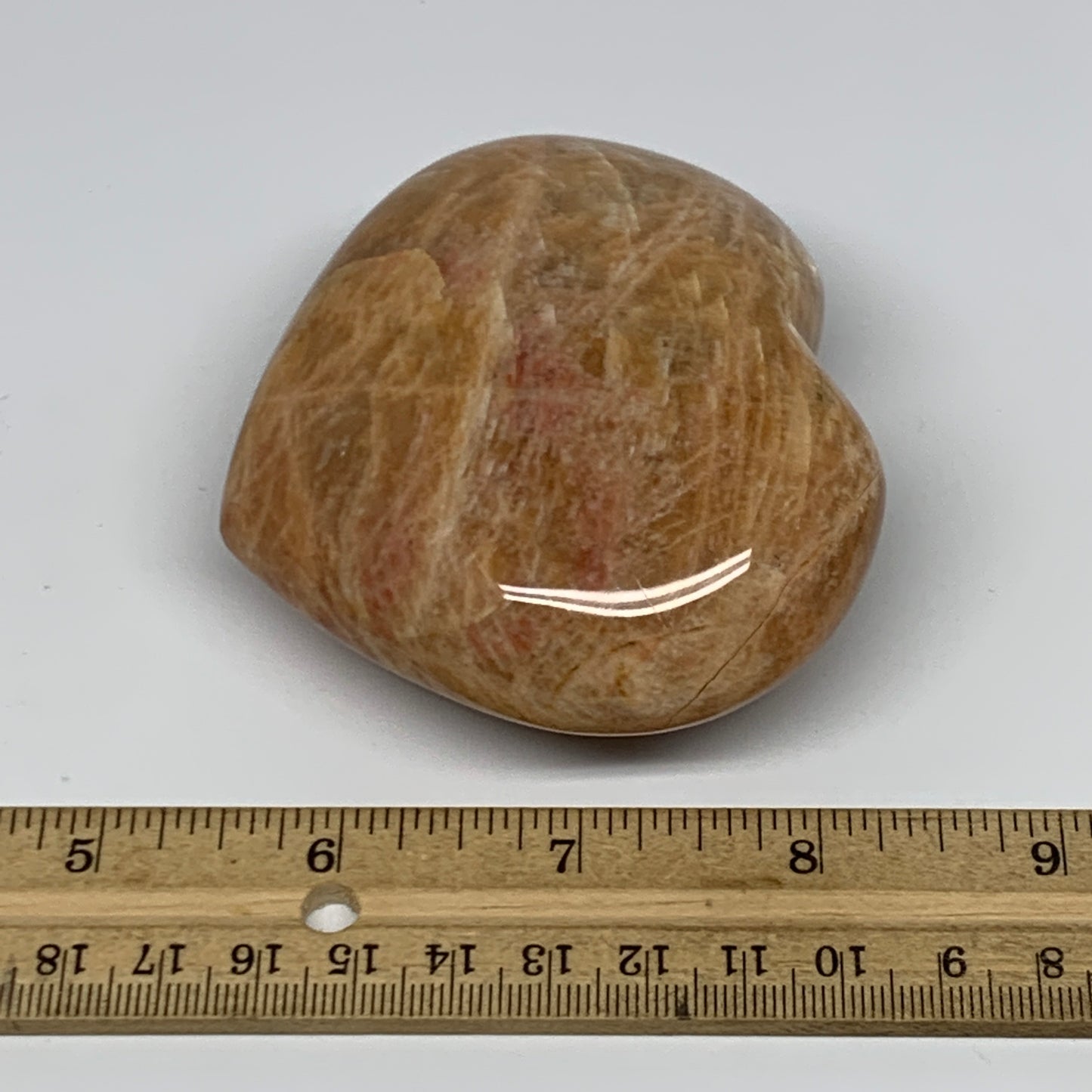 267.5g,2.8"x3.3"x1.4", Pink Peach Moonstone Heart Crystal Polished Reiki,B17507
