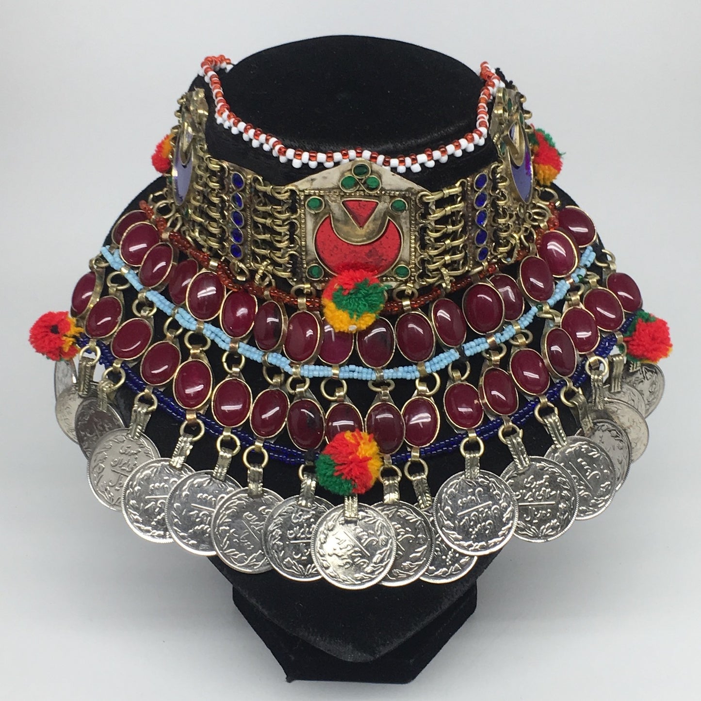 11.5"x5.75"Kuchi Choker Multi-Color Tribal Gypsy Bohemian Statement Coins,CK574