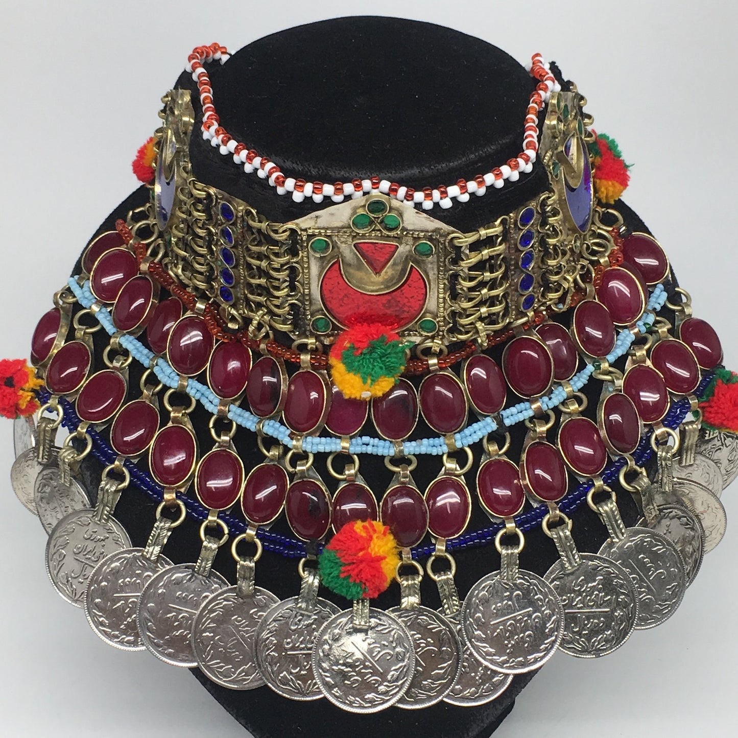 11.5"x5.75"Kuchi Choker Multi-Color Tribal Gypsy Bohemian Statement Coins,CK574