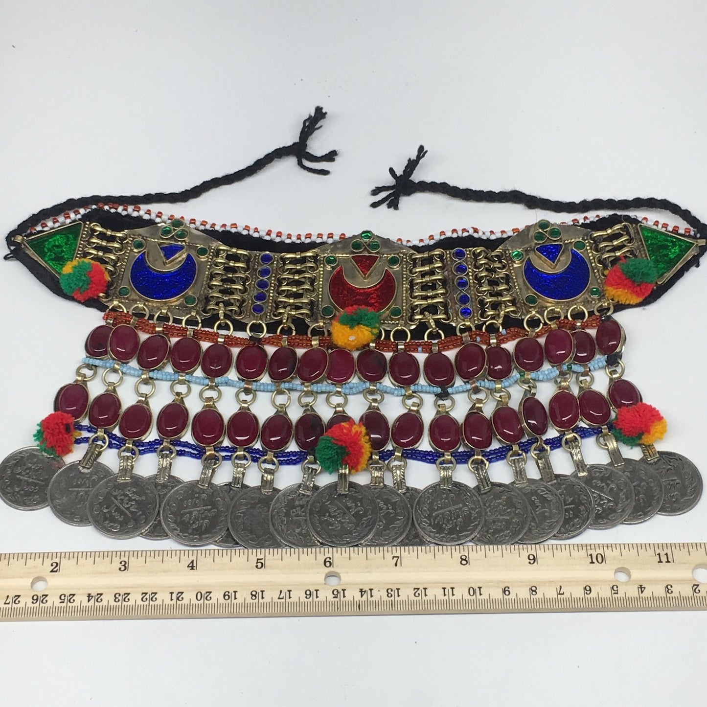 11.5"x5.75"Kuchi Choker Multi-Color Tribal Gypsy Bohemian Statement Coins,CK574