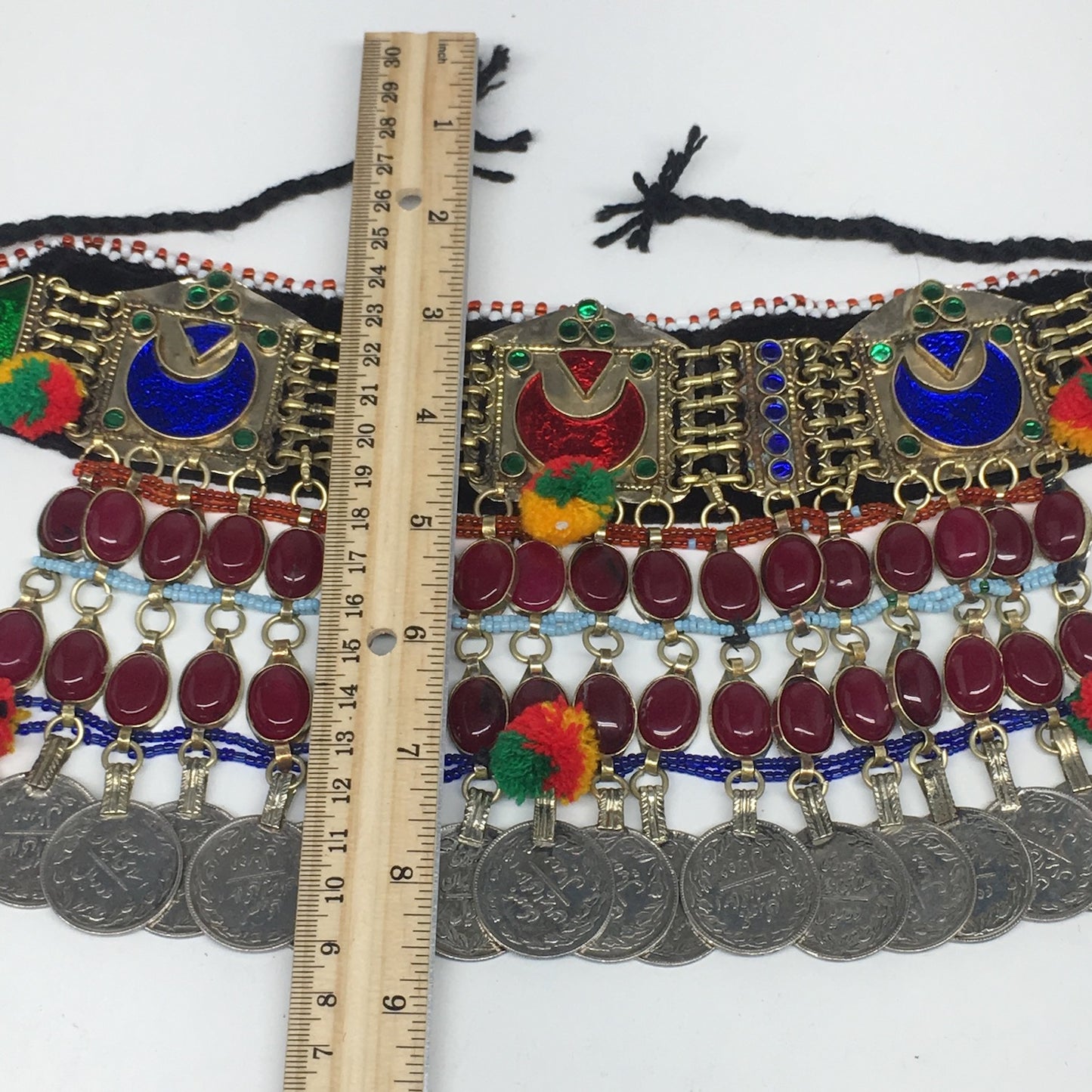 11.5"x5.75"Kuchi Choker Multi-Color Tribal Gypsy Bohemian Statement Coins,CK574