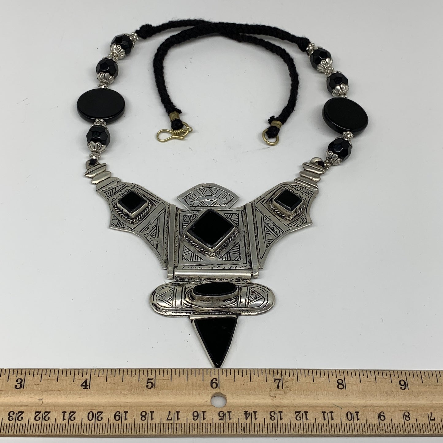 Turkmen Necklace Antique Afghan Tribal V-Neck Black Carnelian ATS Necklace T20N