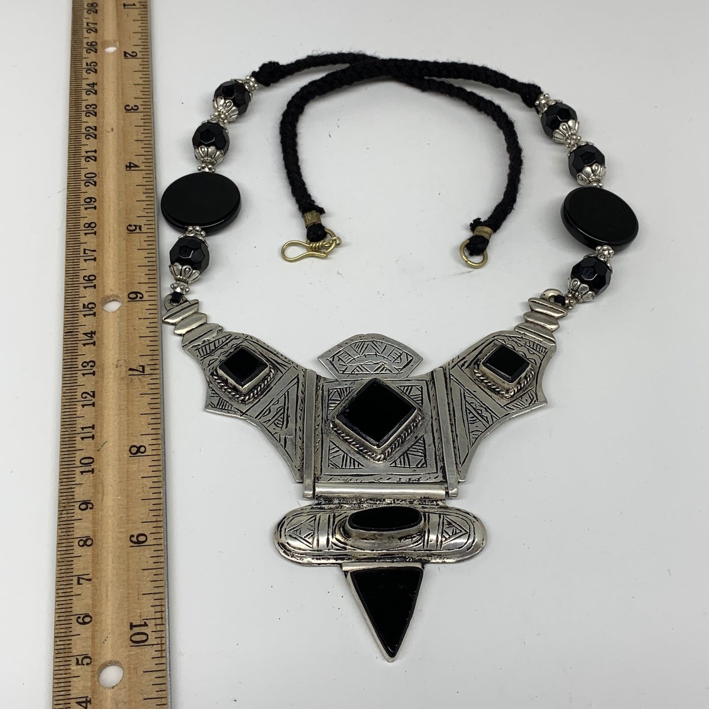 Turkmen Necklace Antique Afghan Tribal V-Neck Black Carnelian ATS Necklace T20N