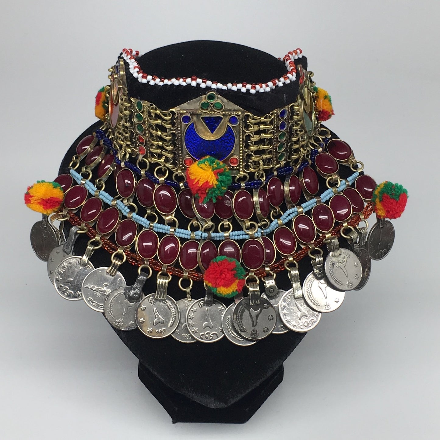 11.5"x5.75"Kuchi Choker Multi-Color Tribal Gypsy Bohemian Statement Coins,CK578