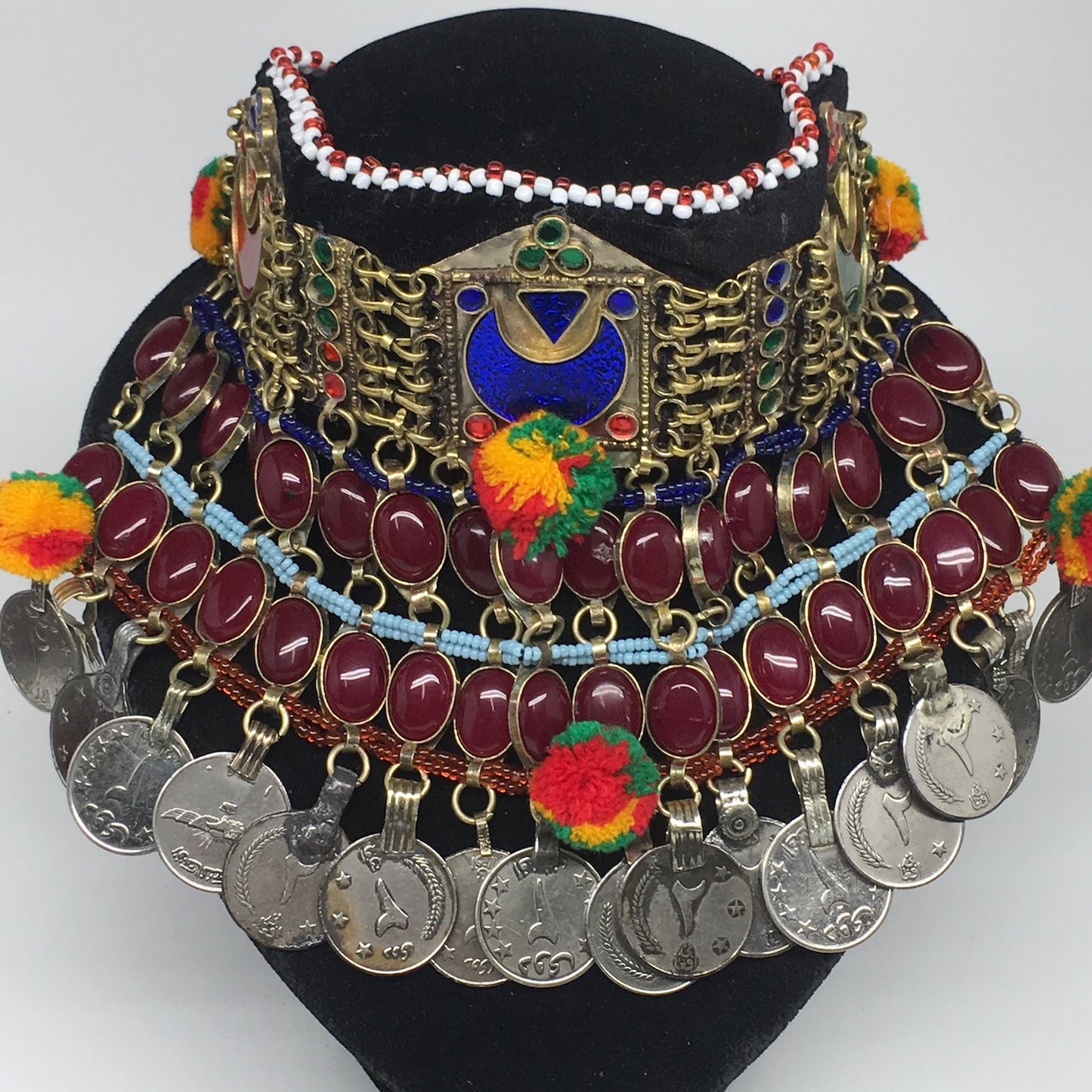 11.5"x5.75"Kuchi Choker Multi-Color Tribal Gypsy Bohemian Statement Coins,CK578