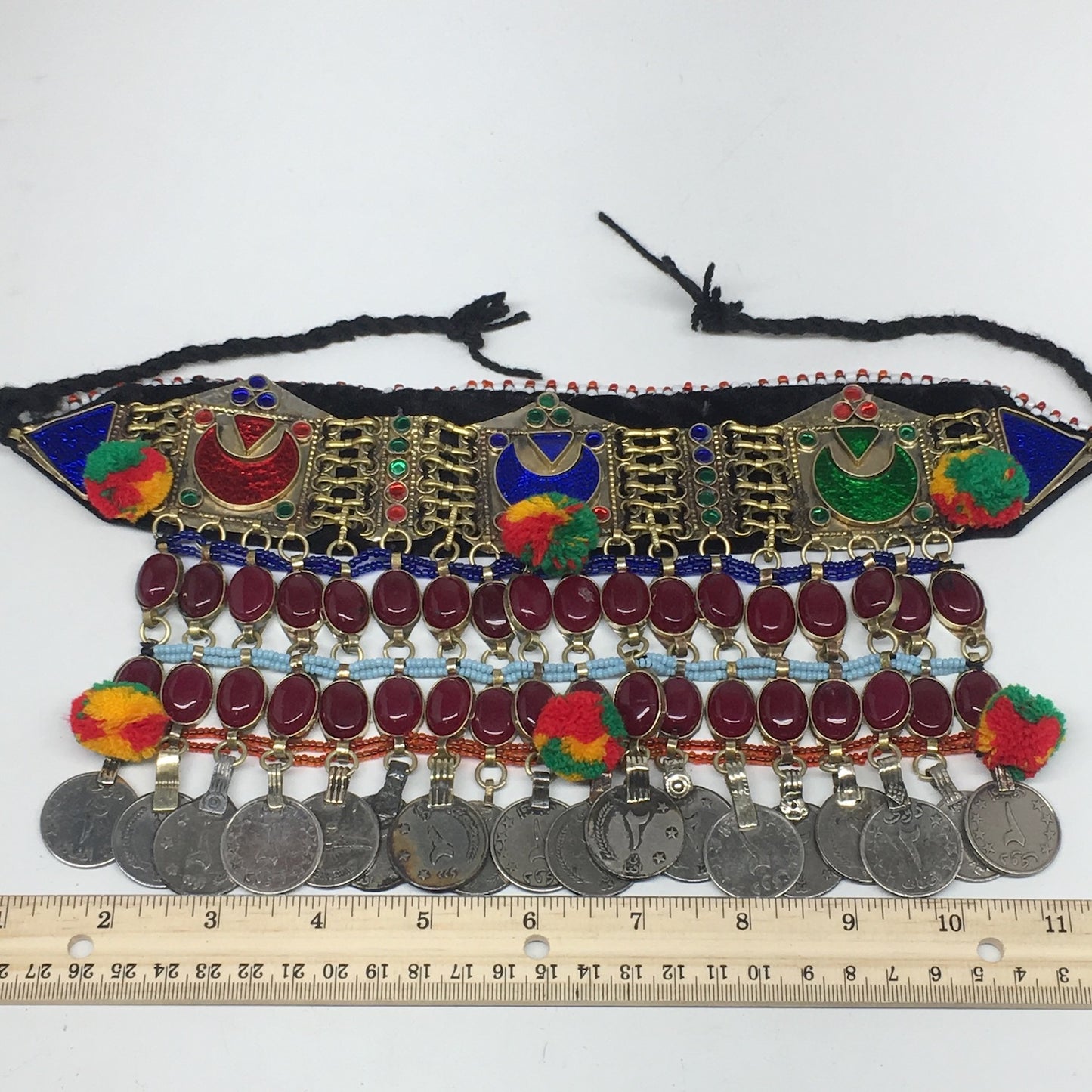 11.5"x5.75"Kuchi Choker Multi-Color Tribal Gypsy Bohemian Statement Coins,CK578