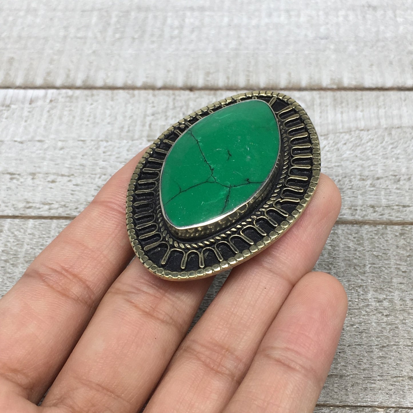 2.3"x1.6" Turkmen Ring Afghan Marquise Synthetic Green Turquoise,7.5,8,TR130