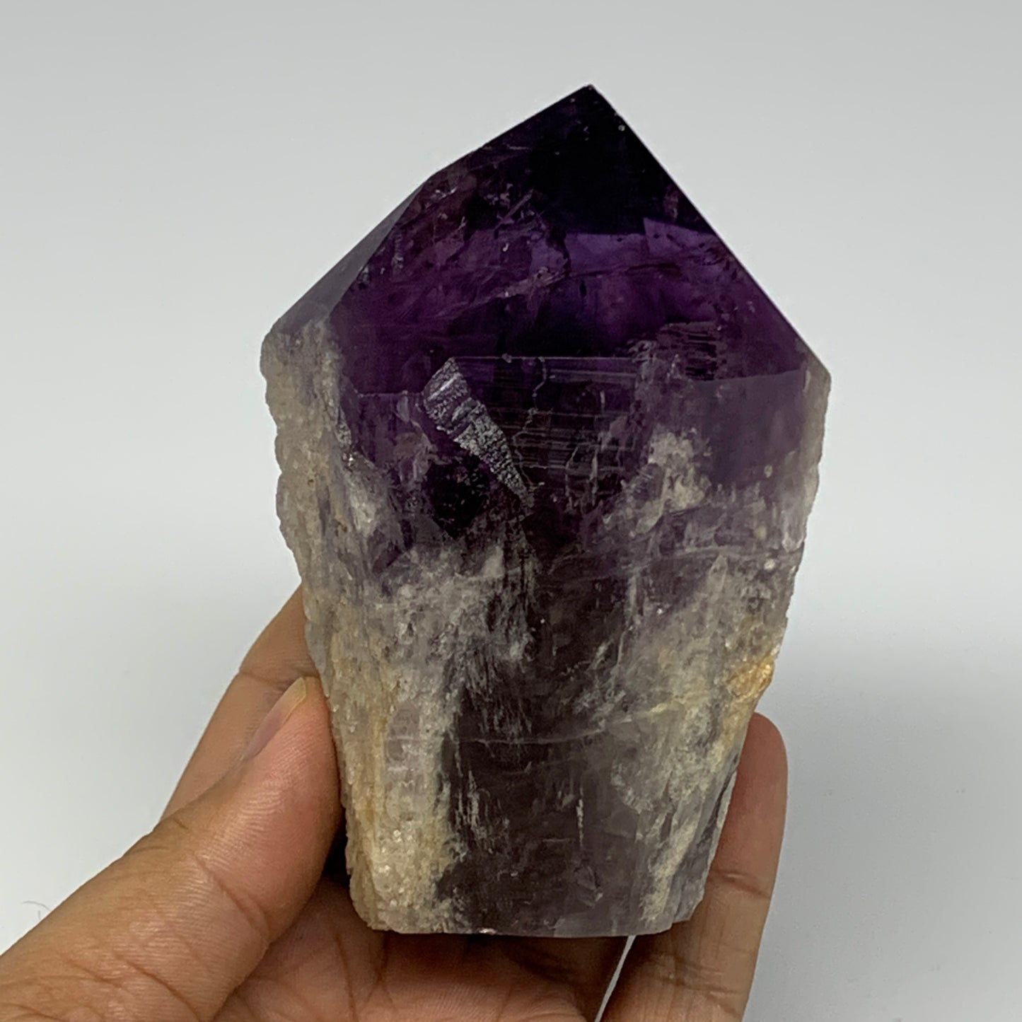 389.3g,3.8"x2.4"x1.8", Amethyst Point Polished Rough lower part Stands, B19042