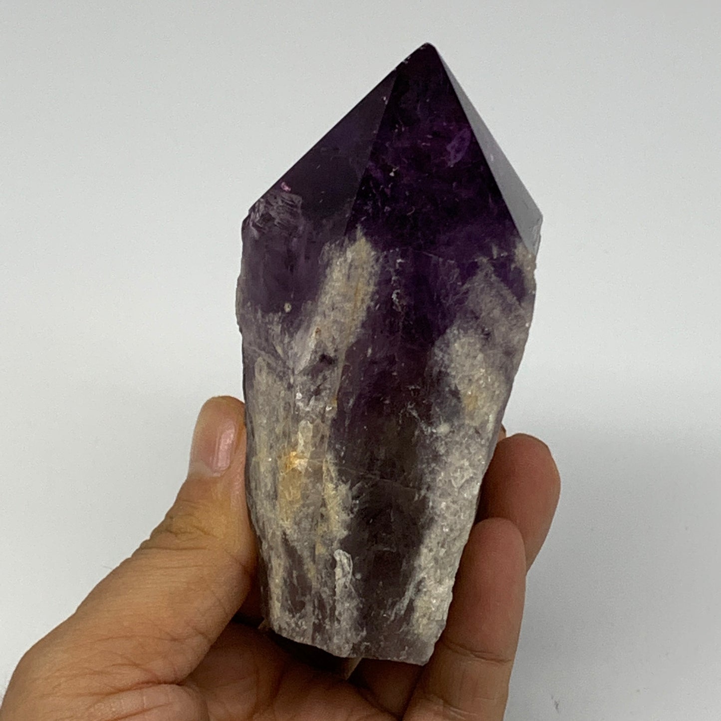 389.3g,3.8"x2.4"x1.8", Amethyst Point Polished Rough lower part Stands, B19042