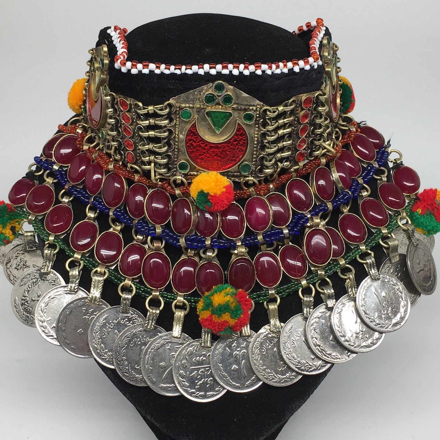 11.5"x5.75"Kuchi Choker Multi-Color Tribal Gypsy Bohemian Statement Coins,CK585