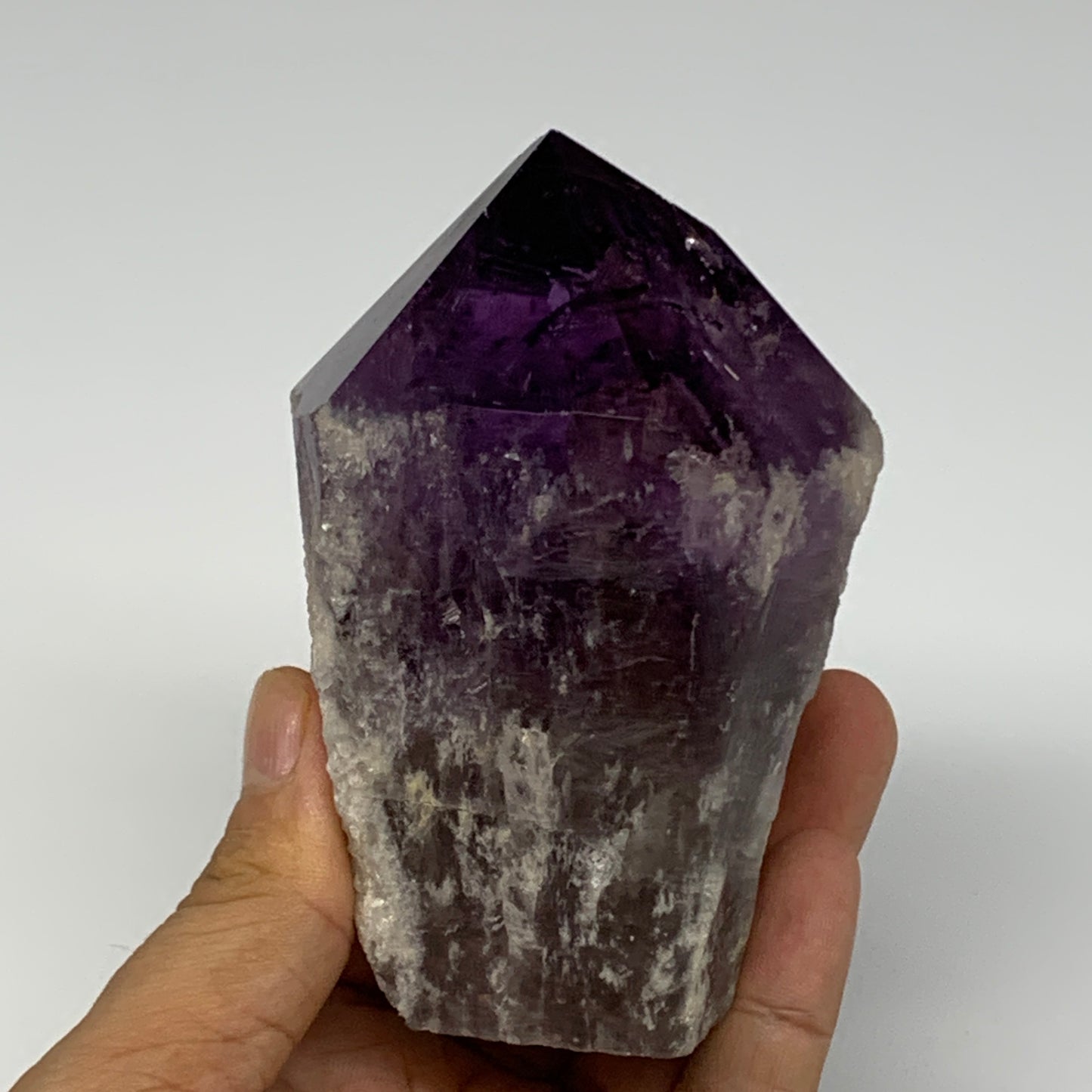 389.3g,3.8"x2.4"x1.8", Amethyst Point Polished Rough lower part Stands, B19042