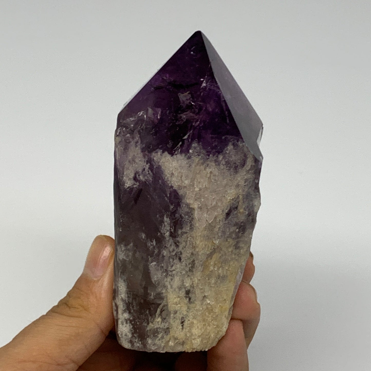 389.3g,3.8"x2.4"x1.8", Amethyst Point Polished Rough lower part Stands, B19042