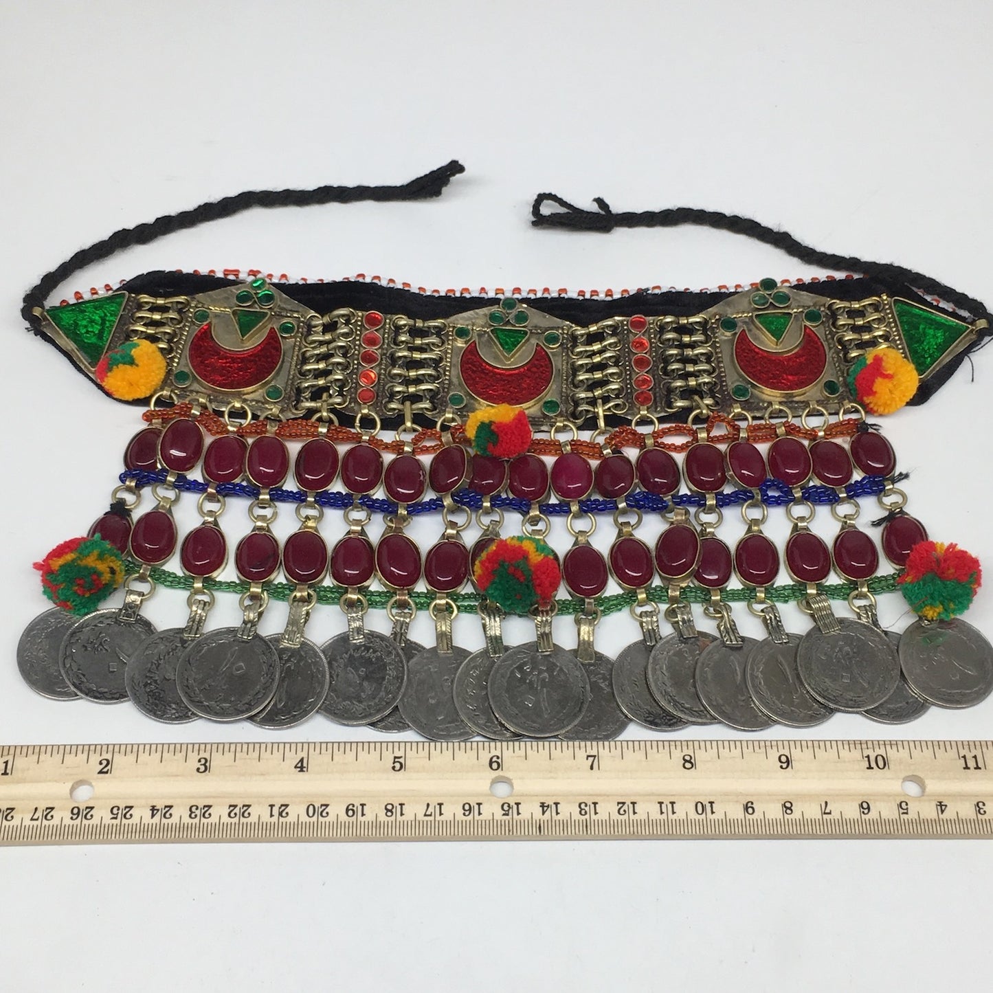 11.5"x5.75"Kuchi Choker Multi-Color Tribal Gypsy Bohemian Statement Coins,CK585