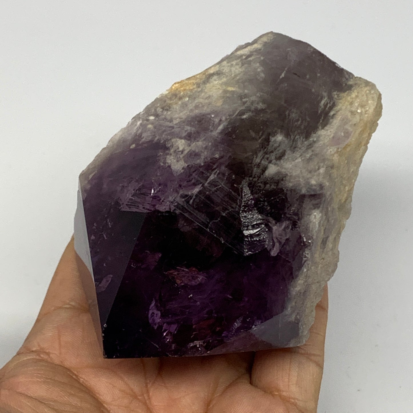 389.3g,3.8"x2.4"x1.8", Amethyst Point Polished Rough lower part Stands, B19042