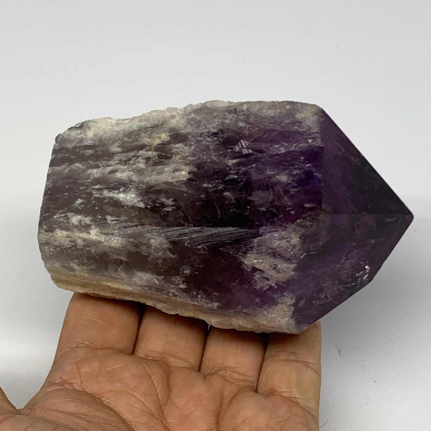 389.3g,3.8"x2.4"x1.8", Amethyst Point Polished Rough lower part Stands, B19042