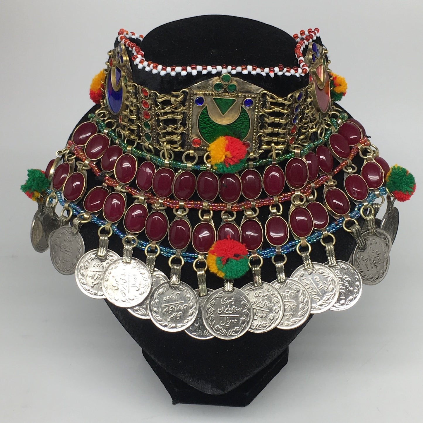 11.5"x5.75"Kuchi Choker Multi-Color Tribal Gypsy Bohemian Statement Coins,CK588