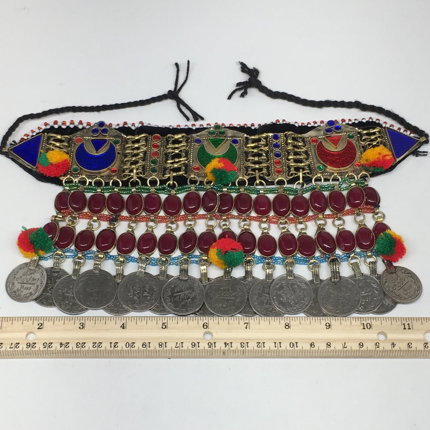 11.5"x5.75"Kuchi Choker Multi-Color Tribal Gypsy Bohemian Statement Coins,CK588