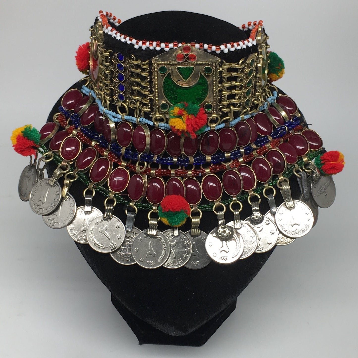 11.5"x5.75"Kuchi Choker Multi-Color Tribal Gypsy Bohemian Statement Coins,CK590