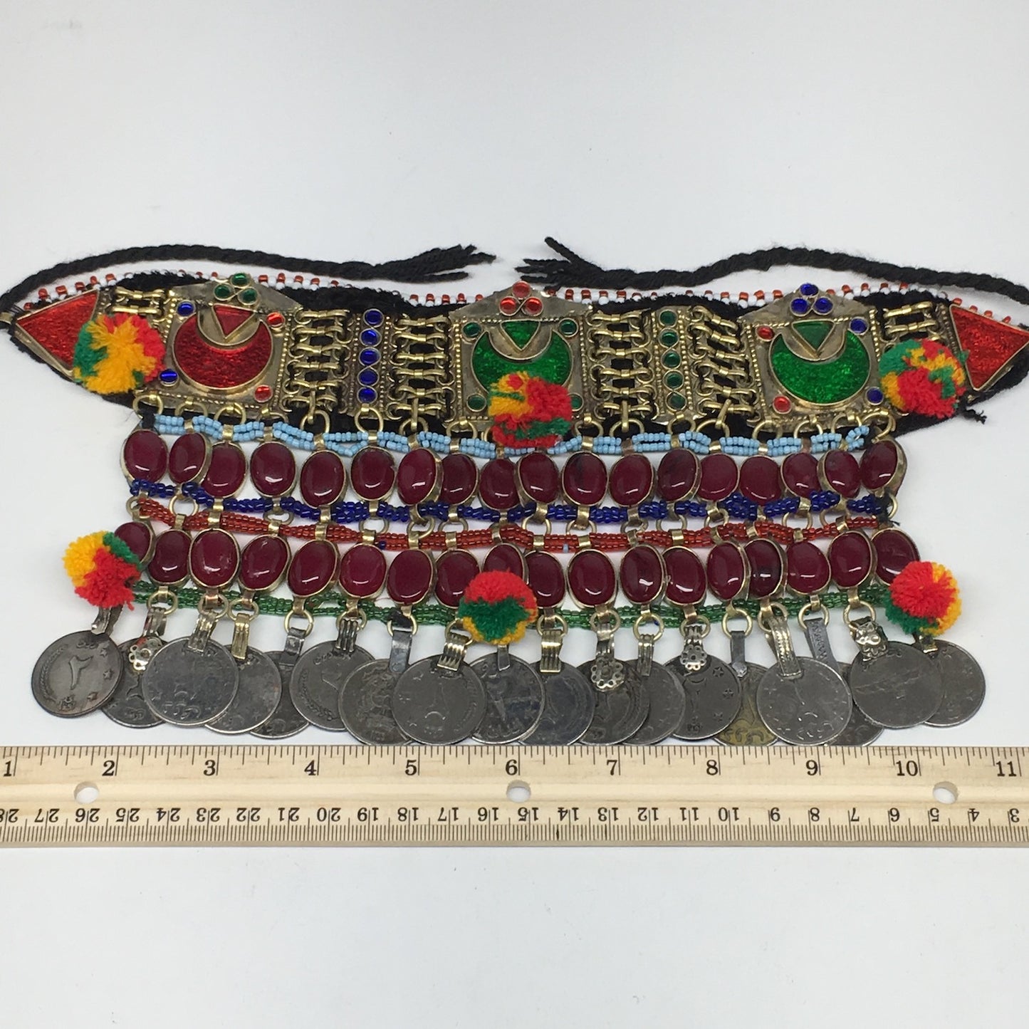 11.5"x5.75"Kuchi Choker Multi-Color Tribal Gypsy Bohemian Statement Coins,CK590