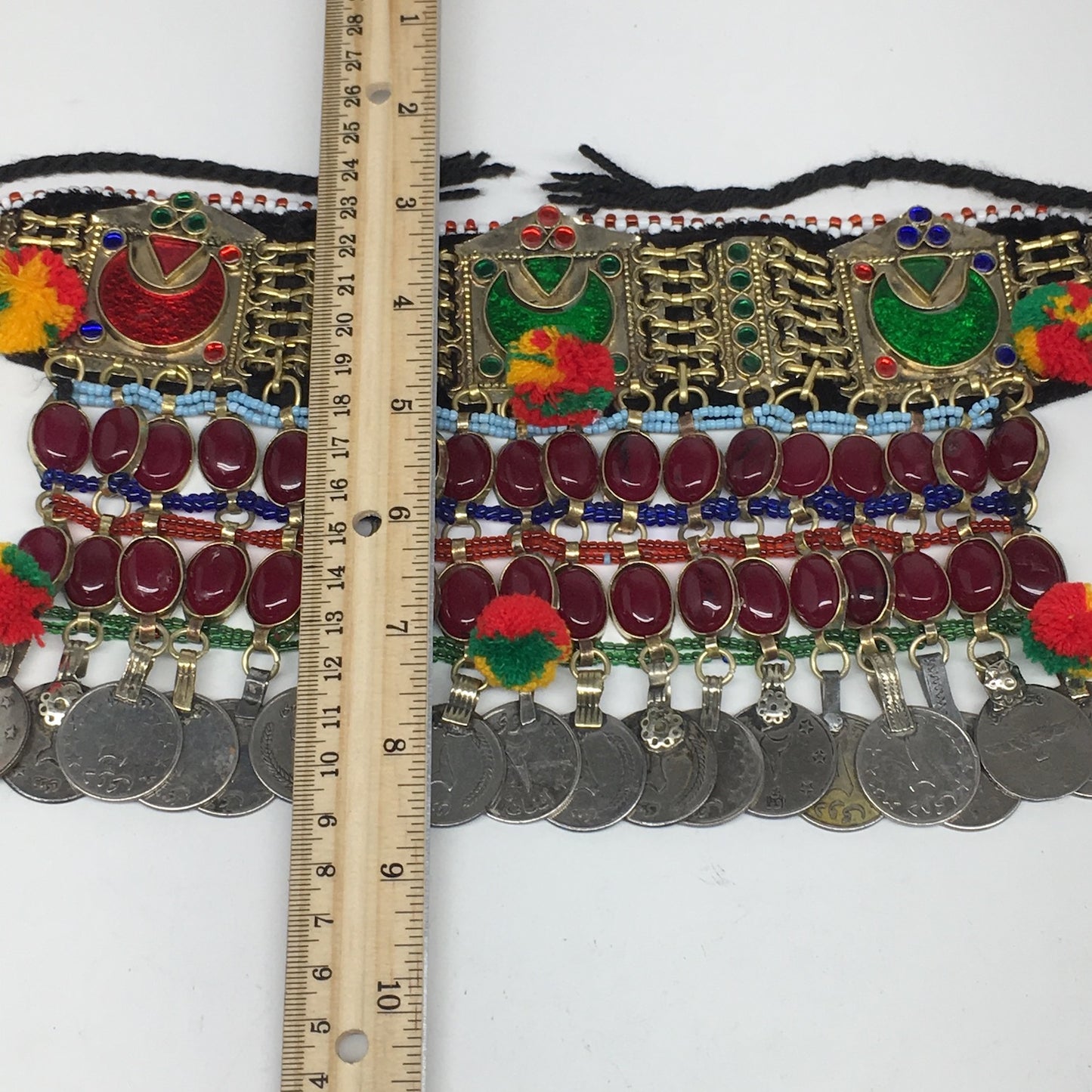 11.5"x5.75"Kuchi Choker Multi-Color Tribal Gypsy Bohemian Statement Coins,CK590