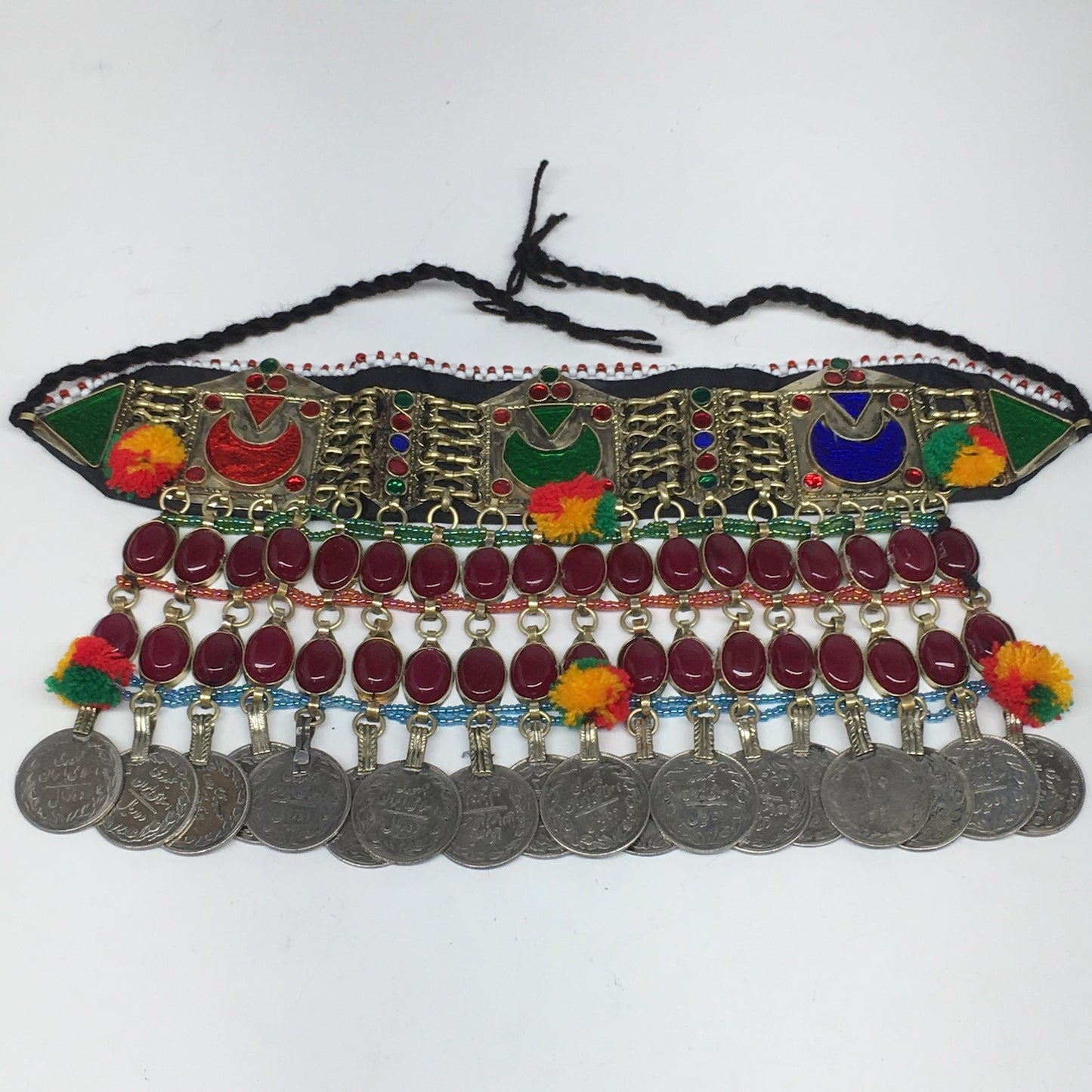 11.5"x5.75"Kuchi Choker Multi-Color Tribal Gypsy Bohemian Statement Coins,CK594