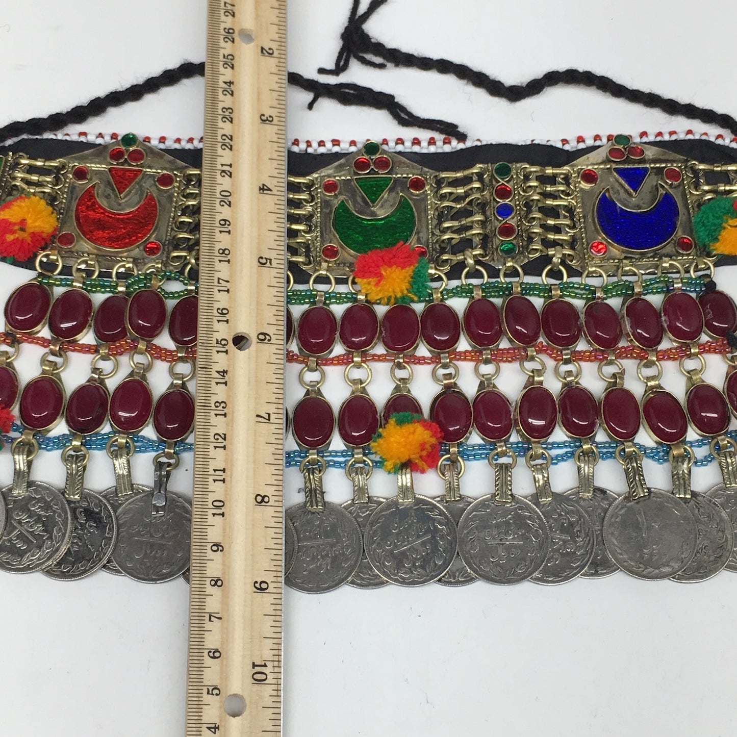 11.5"x5.75"Kuchi Choker Multi-Color Tribal Gypsy Bohemian Statement Coins,CK594