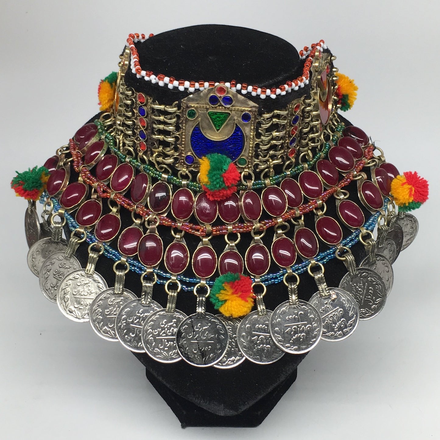 11.5"x5.75"Kuchi Choker Multi-Color Tribal Gypsy Bohemian Statement Coins,CK602