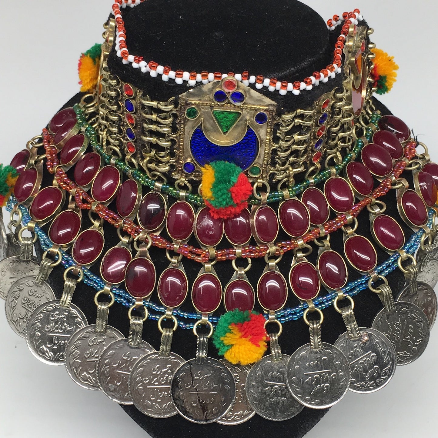 11.5"x5.75"Kuchi Choker Multi-Color Tribal Gypsy Bohemian Statement Coins,CK602