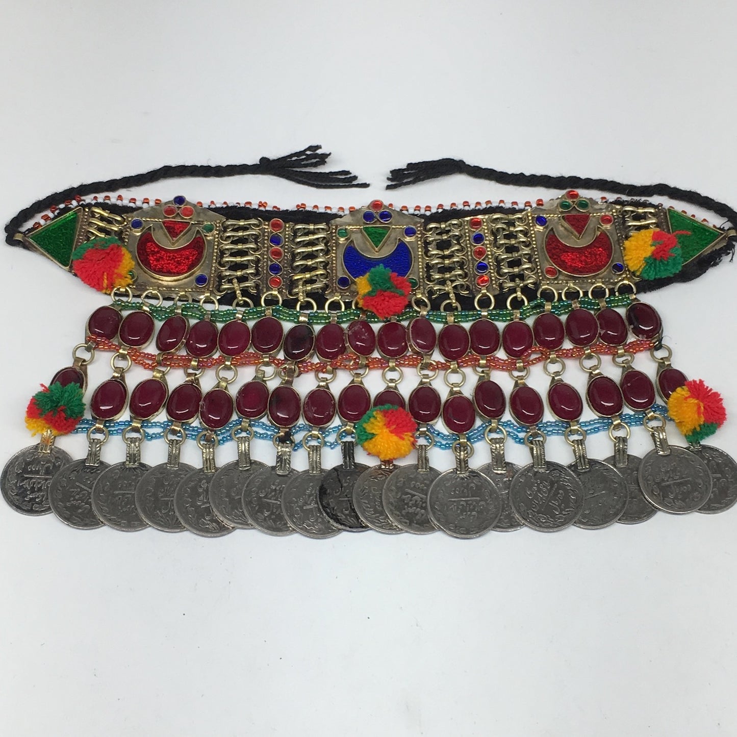 11.5"x5.75"Kuchi Choker Multi-Color Tribal Gypsy Bohemian Statement Coins,CK602