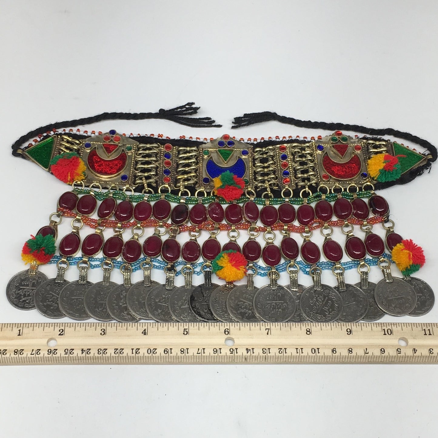 11.5"x5.75"Kuchi Choker Multi-Color Tribal Gypsy Bohemian Statement Coins,CK602