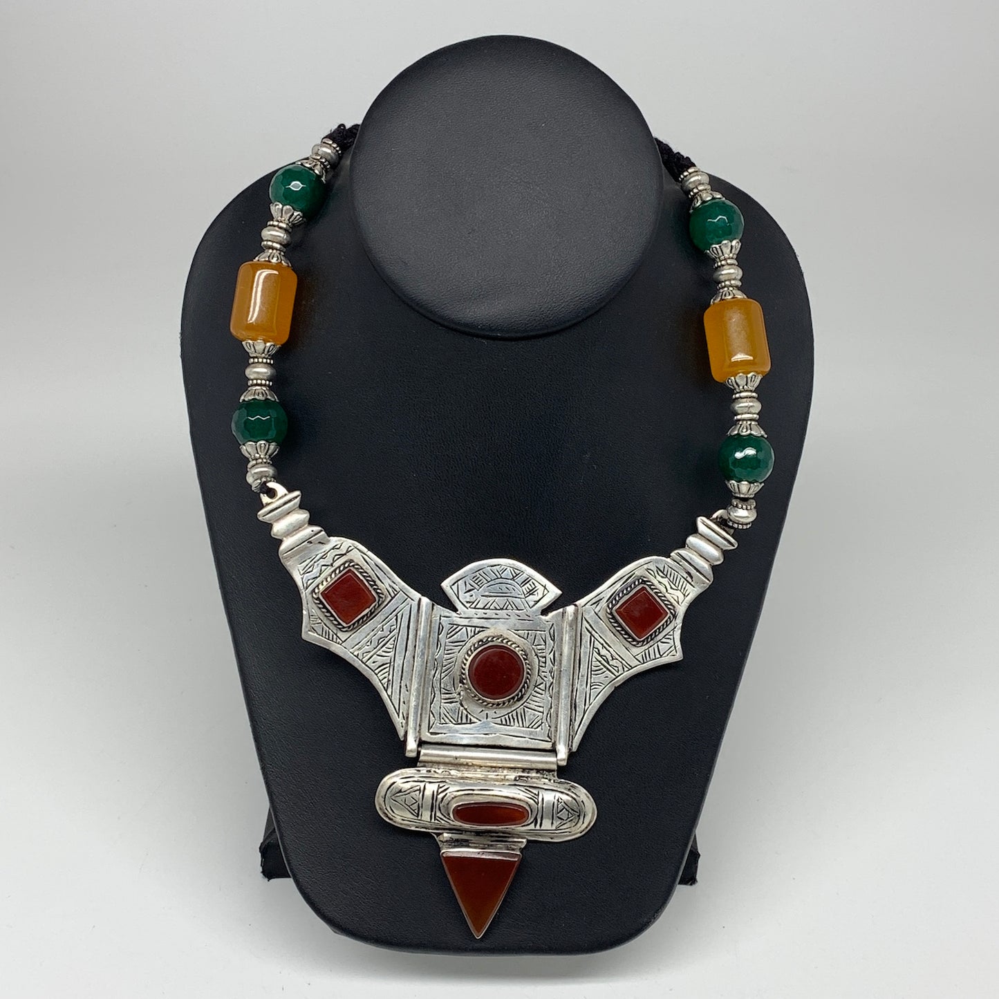 Turkmen Necklace Antique Afghan Tribal Red Carnelian V-Neck, ATS Necklace T66N