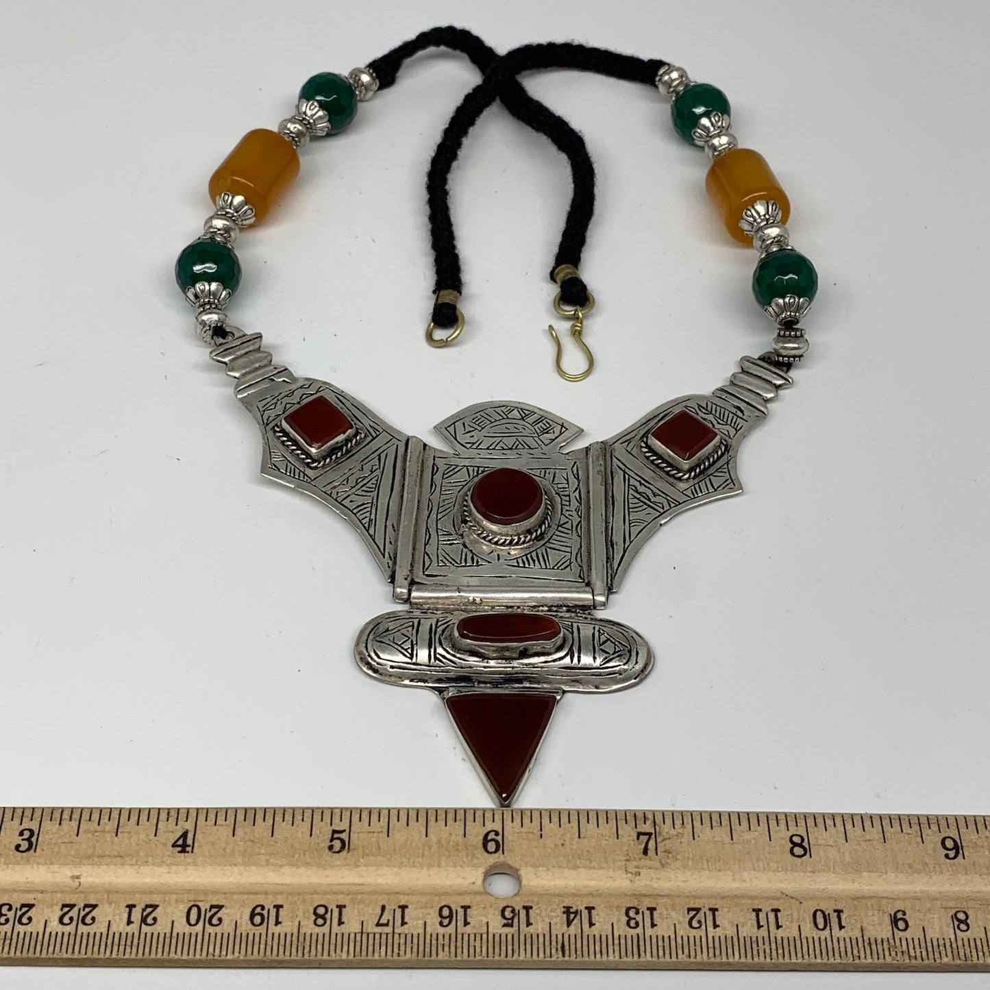 Turkmen Necklace Antique Afghan Tribal Red Carnelian V-Neck, ATS Necklace T66N