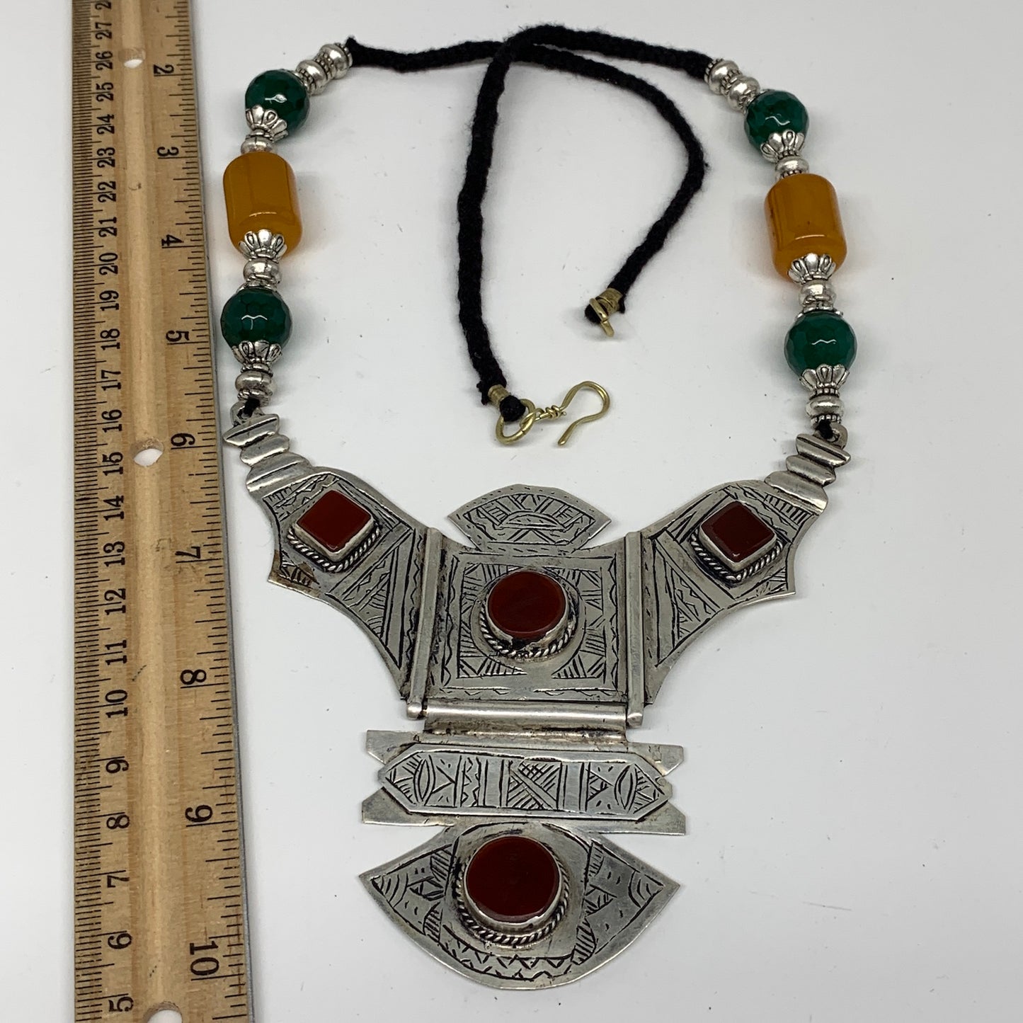 Turkmen Necklace Antique Afghan Tribal Red Carnelian V-Neck, ATS Necklace T67N