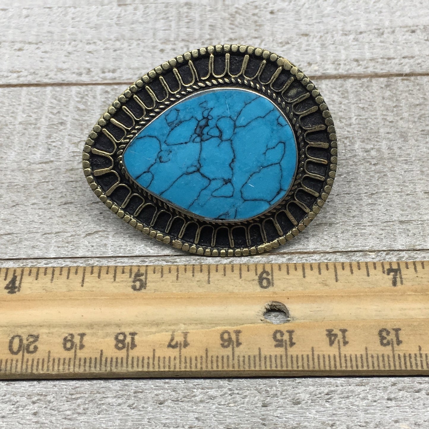 2.1"x1.7"x0.3" Blue Turquoise Inlay Ring Drop Shape, Turkmen Ring,7, 7.5, TR145