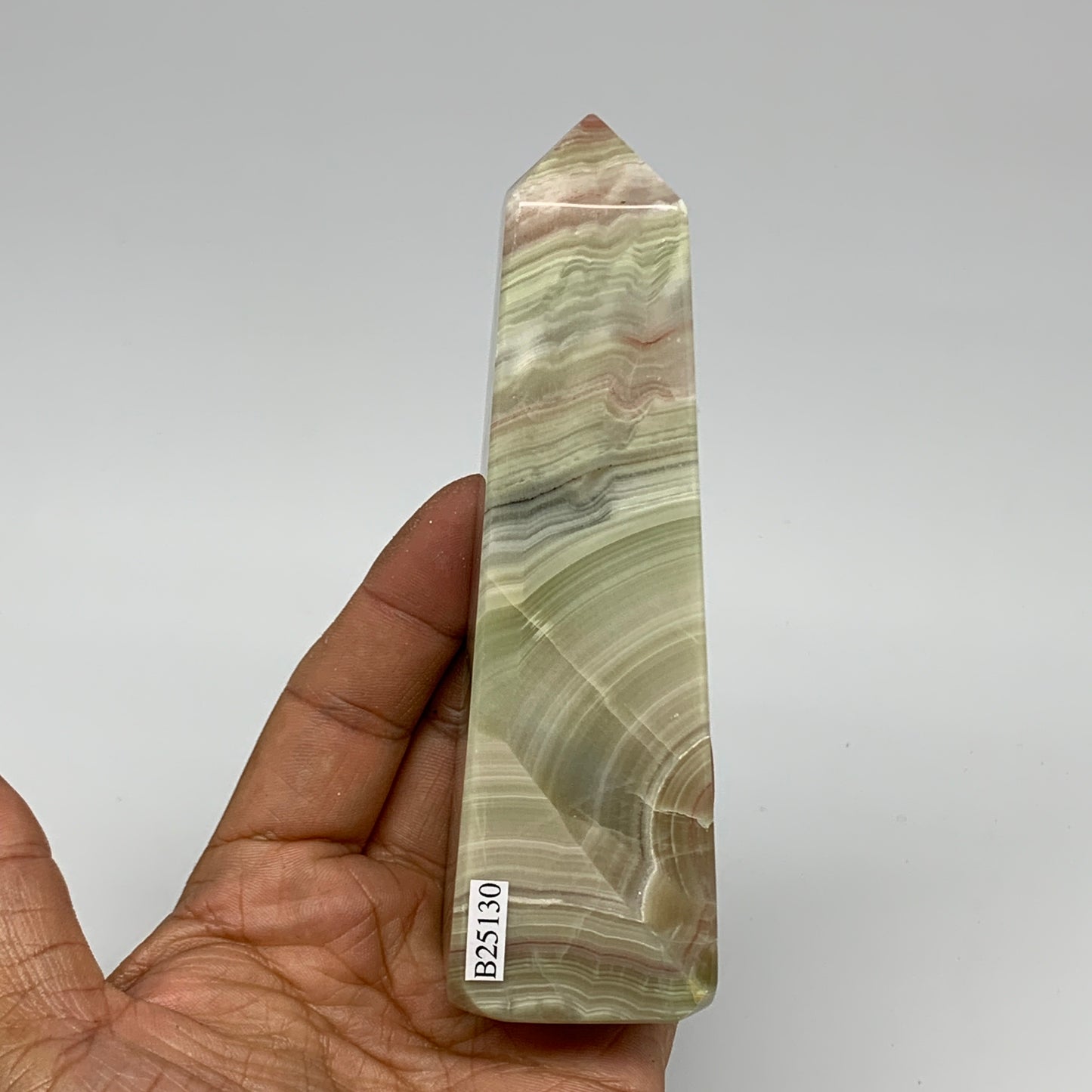 288.1g, 4.8"x1.5" Banded Onyx Point Tower Obelisk Crystal @Pakistan, B25130