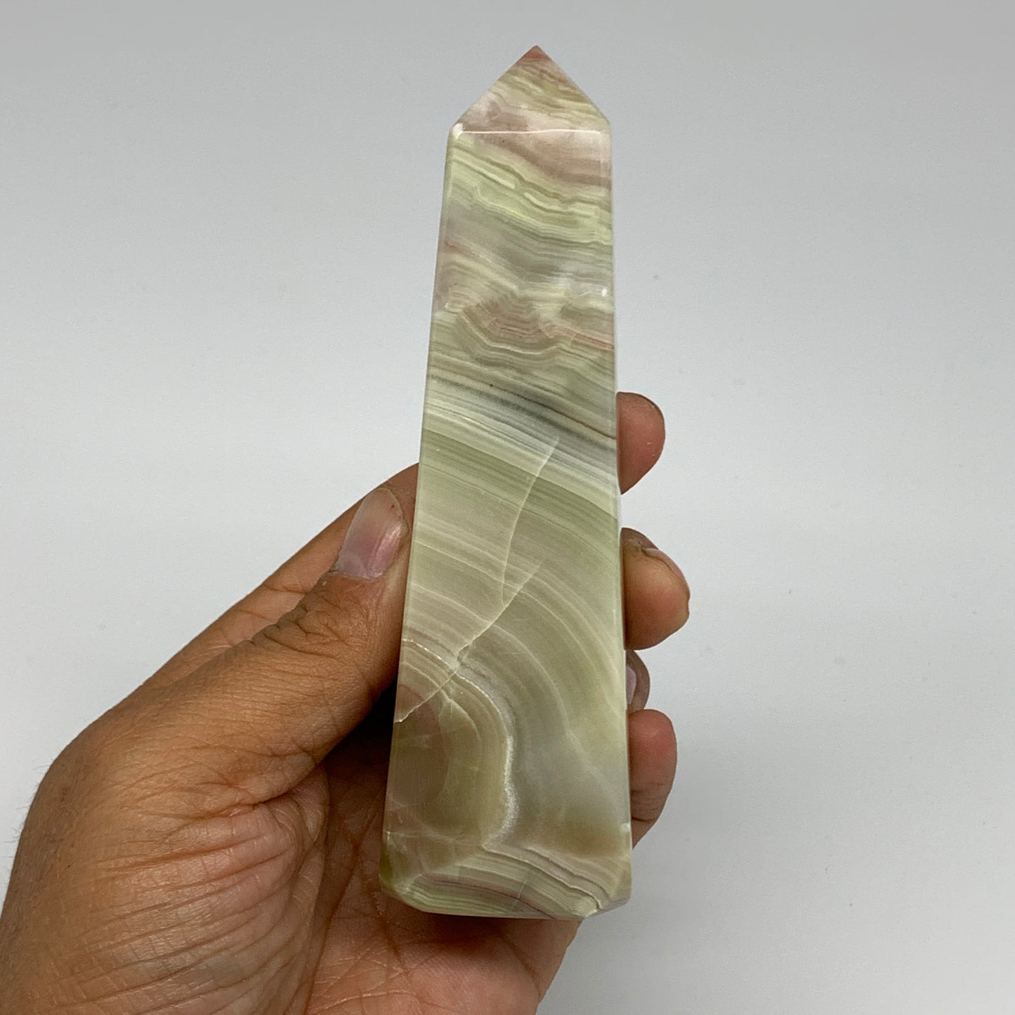 288.1g, 4.8"x1.5" Banded Onyx Point Tower Obelisk Crystal @Pakistan, B25130