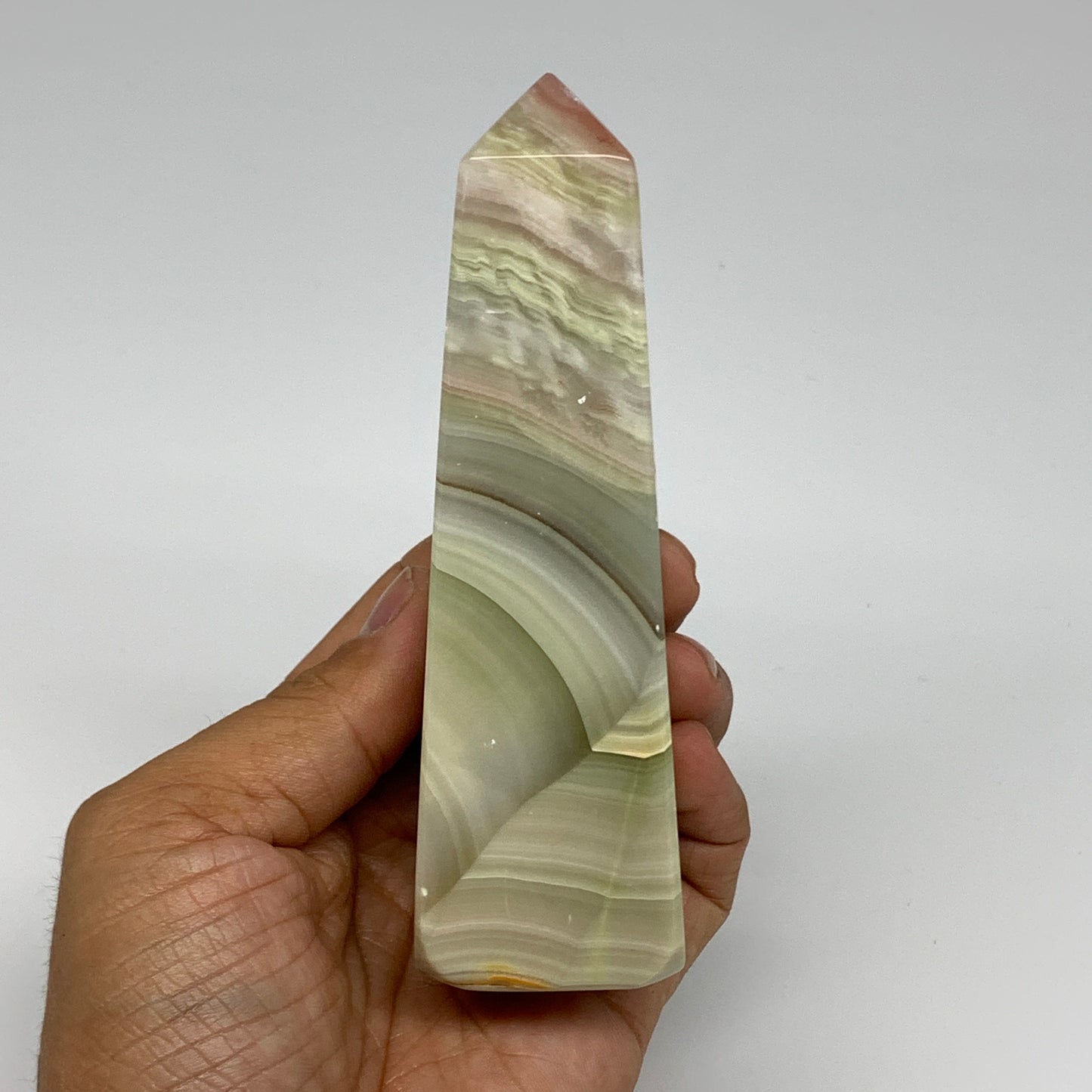 288.1g, 4.8"x1.5" Banded Onyx Point Tower Obelisk Crystal @Pakistan, B25130