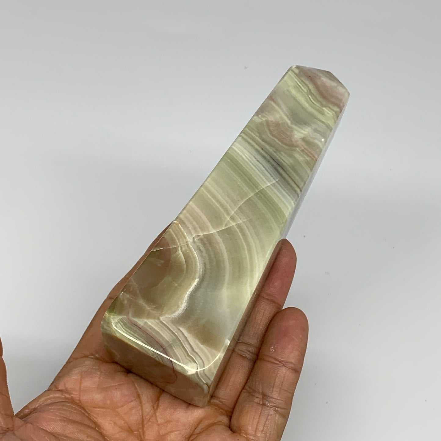 288.1g, 4.8"x1.5" Banded Onyx Point Tower Obelisk Crystal @Pakistan, B25130