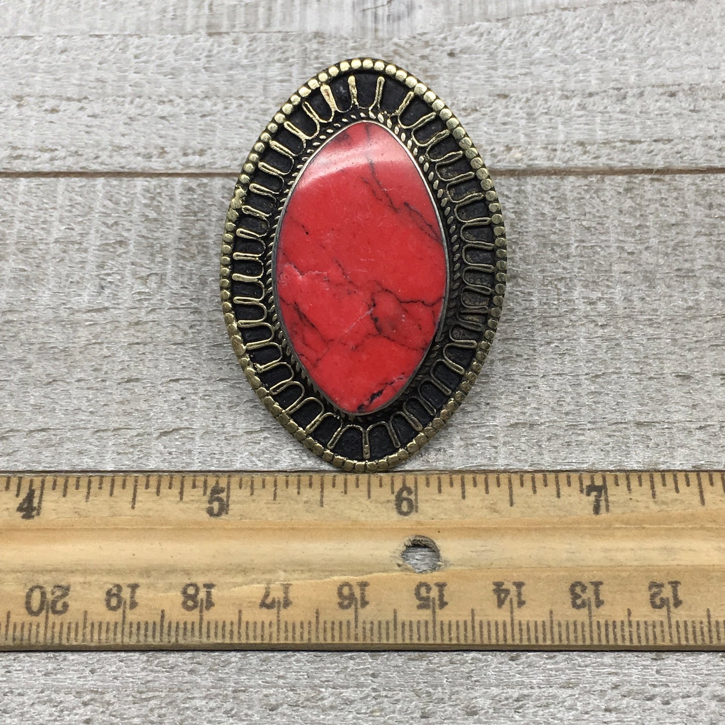 Turkmen Ring Afghan Antique Tribal Oval Red Coral Inlay Kuchi Ring Boho TR105