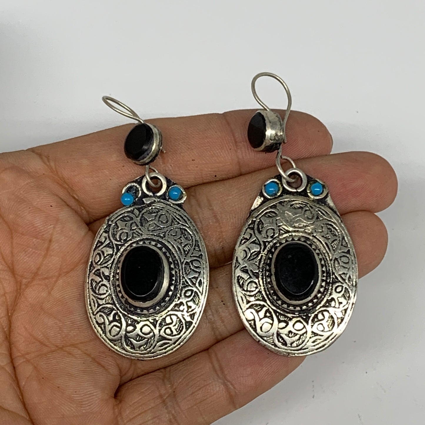 1pc, 2.6"x1.1" Turkmen Earring Tribal Jewelry Black Carnelian Oval Boho, B14260