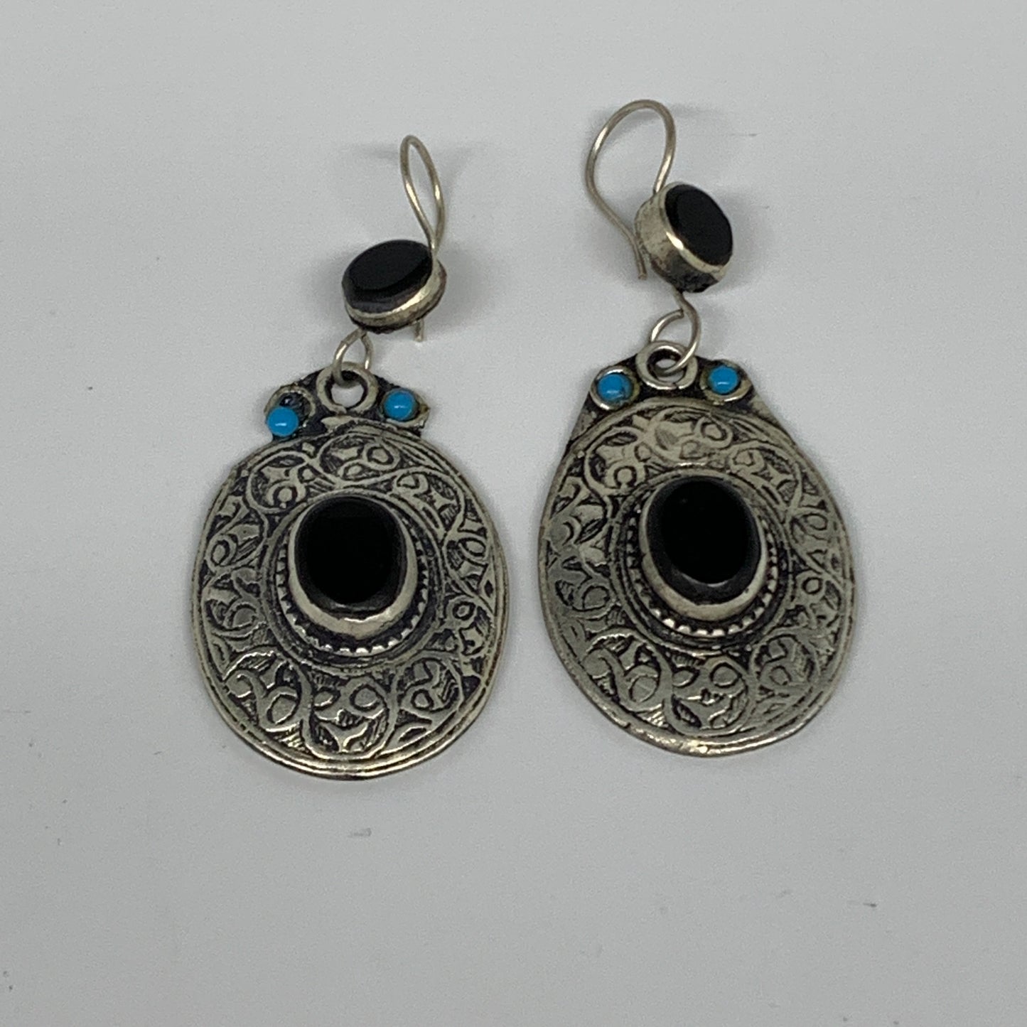 1pc, 2.6"x1.1" Turkmen Earring Tribal Jewelry Black Carnelian Oval Boho, B14260