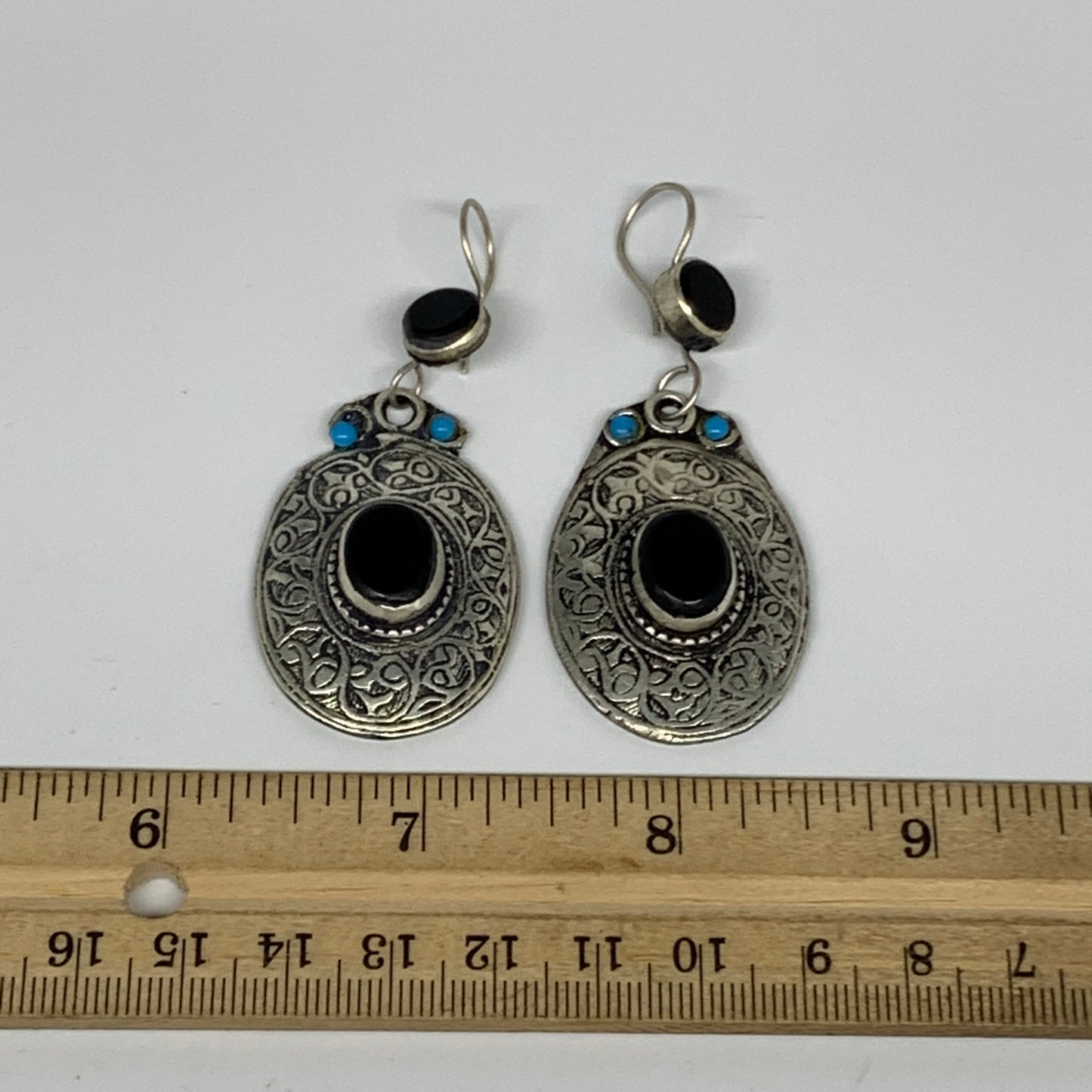 1pc, 2.6"x1.1" Turkmen Earring Tribal Jewelry Black Carnelian Oval Boho, B14260