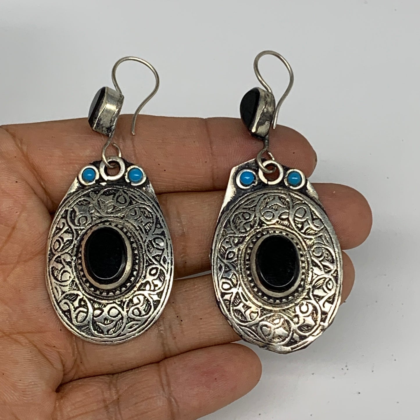 1pc, 2.6"x1.1" Turkmen Earring Tribal Jewelry Black Carnelian Oval Boho, B14259